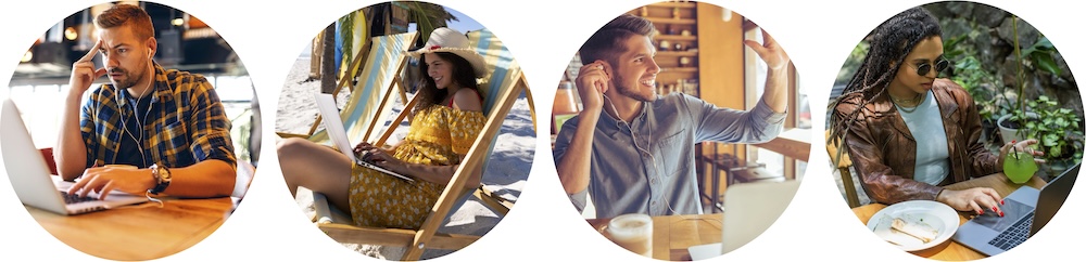 Four freelancers working in different locations